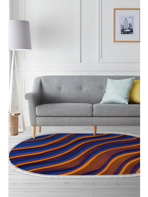Alanur Home Kaymaz Dijital Mutfak & Salon Halı Trend Saçaklı Oval Geometrik E5022