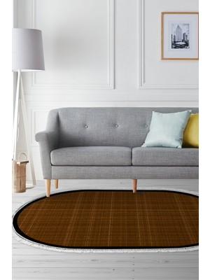 Alanur Home Kaymaz Taban Djt Banyo Mutfak Salon Halı Yıldız Deri Saçaklı Oval Dokuma Desen E5007