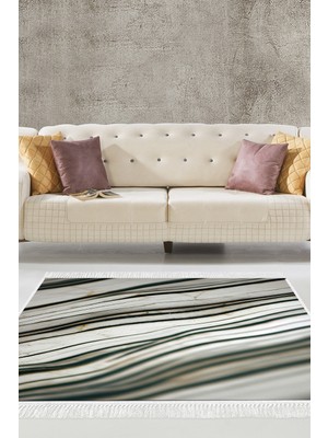 Alanur Home Kaymaz Dijital Mutfak & Salon Halı Trend Saçaklı Mermer E5032