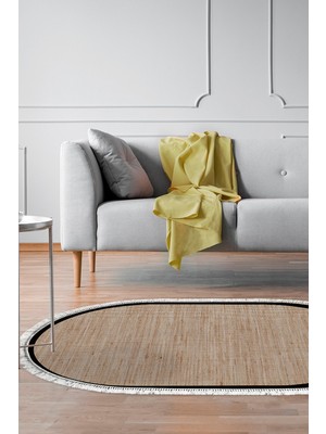 Alanur Home Kaymaz Dijital Mutfak & Salon Halı Yıldız Deri Saçaklı Oval Dokuma E5001