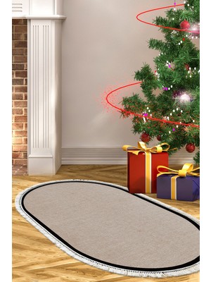 Alanur Home Kaymaz Dijital Mutfak & Salon Halı Yıldız Deri Saçaklı Oval Dokuma E5001