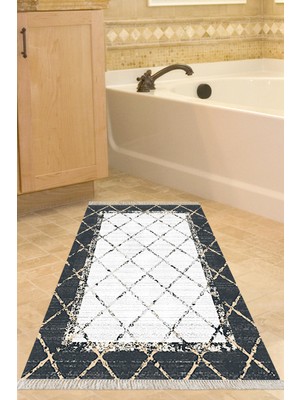 Dekoreko Kaymaz Taban Djt Banyo Halısı Yıldız Deri Saçaklı Modern M5129