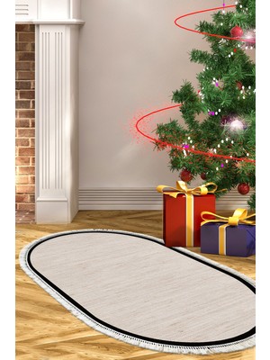 Alanur Home Kaymaz Taban Djt Banyo Mutfak Salon Halı Yıldız Deri Saçaklı Oval Dokuma Desen E5007