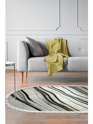 Alanur Home Kaymaz Dijital Mutfak & Salon Halı Star Pamuk Saçaklı Oval Mermer E5032