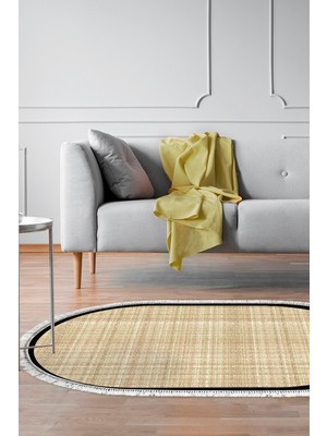 Alanur Home Kaymaz Taban Djt Banyo Mutfak Salon Halı Yıldız Deri Saçaklı Oval Dokuma Desen E5007