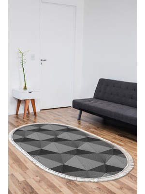 Alanur Home Kaymaz Dijital Mutfak & Salon Halı Star Pamuk Saçaklı Oval Geometrik E5030