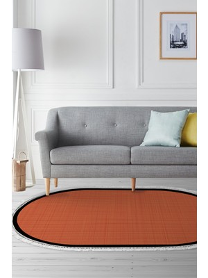 Alanur Home Kaymaz Taban Djt Banyo Mutfak Salon Halı Trend Saçaklı Oval Dokuma Desen E5007