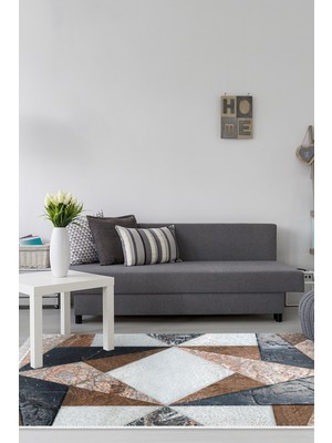 Alanur Home Kaymaz Dijital Mutfak & Salon Halı Yıldız Deri Saçaklı Geometrik E5028