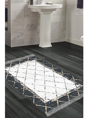 Dekoreko Kaymaz Taban Djt Banyo Halısı Trend Saçaklı Modern M5129
