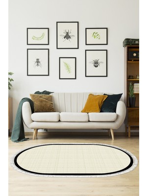 Alanur Home Kaymaz Taban Djt Banyo Mutfak Salon Halı Trend Saçaklı Oval Dokuma Desen E5007