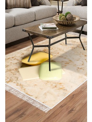 Alanur Home Kaymaz Dijital Mutfak & Salon Halı Yıldız Deri Saçaklı Mermer E5033