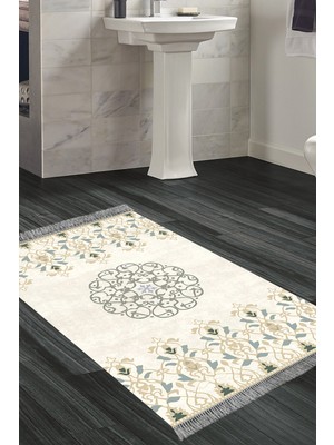 Dekoreko Kaymaz Taban Djt Banyo Halısı Yıldız Deri Saçaklı Modern 1491