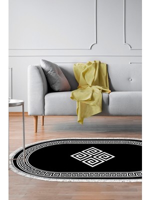 Dekoreko Kaymaz Taban Djt Salon Halısı Yıldız Deri Saçaklı Oval Modern 656M