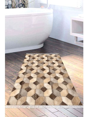 Dekoreko Kaymaz Taban Djt Banyo Halısı Yıldız Deri Saçaklı Modern 1926