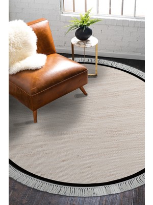 Alanur Home Kaymaz Taban Djt Banyo Mutfak Salon Halı Yıldız Deri Saçaklı Yuvarlak Dokuma Desen E5007