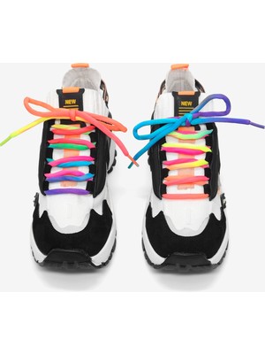 Tonny Black Kadın Siyah Beyaz Rahat Kalıp Renkli Lastik Boğazlı Bağcıklı Sneaker