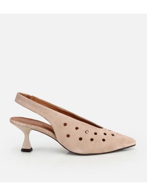 Hotiç 01AYH321460A450 KADIN Süet Deri Vizon Delikli  Sivri Burunlu Arkası Açık Kısa Topuklu Stiletto