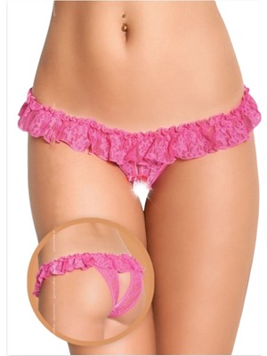 Beruflic Under Moda Fantezi Üstü Fırfırlı Ağı Açık Pembe Dantel Tanga - String TG270019