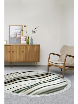 Alanur Home Kaymaz Dijital Mutfak & Salon Halı Yıldız Deri Saçaklı Yuvarlak Mermer E5032