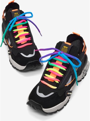 Tonny Black Kadın Siyah Rahat Kalıp Renkli Lastik Boğazlı Bağcıklı Sneaker