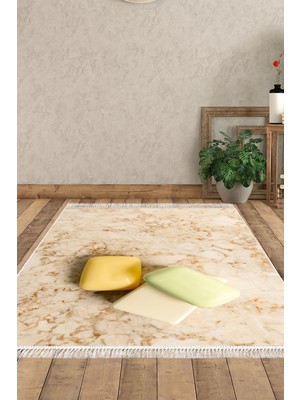 Alanur Home Kaymaz Dijital Mutfak & Salon Halı Trend Saçaklı Mermer E5033
