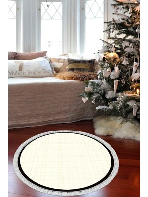 Alanur Home Kaymaz Taban Djt Banyo Mutfak Salon Halı Trend Saçaklı Yuvarlak Dokuma Desen E5007