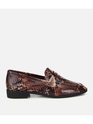 Hotiç Kadın Deri Kahverengi Yılan Baskılı Klasik Loafer