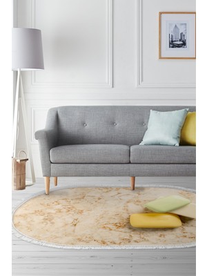 Alanur Home Kaymaz Dijital Mutfak & Salon Halı Star Pamuk Saçaklı Oval Mermer E5033