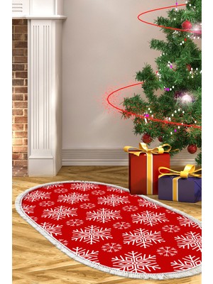 Alanur Home Yılbaşına Özel Keçe Dijital Yıkanabilir Oval Halı CHR17M