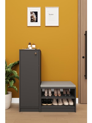 Asra Trend Lüks Kapaklı Oturma Puflu Ayakkabılık Düzenleyici %100 MDF Çok Amaçlı Dolap A18