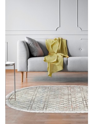 Dekoreko Kaymaz Taban Djt Salon Halısı Trend Saçaklı Oval Iskandinav F5079
