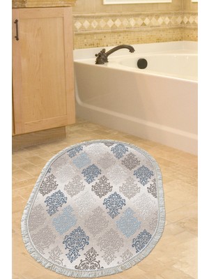 Dekoreko Kaymaz Taban Djt Banyo Halısı Trend Saçaklı Oval Modern 674M