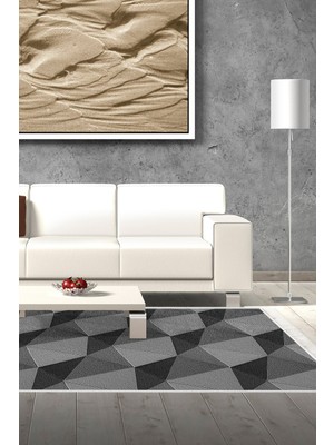 Alanur Home Kaymaz Dijital Mutfak & Salon Halı Trend Saçaklı Geometrik E5030