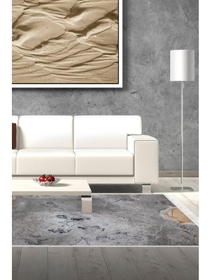 Alanur Home Kaymaz Dijital Mutfak & Salon Halı Star Pamuk Saçaklı Mermer E5037