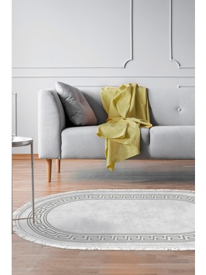 Dekoreko Kaymaz Taban Djt Salon Halısı Trend Saçaklı Oval Modern 626M