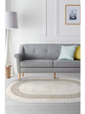 Dekoreko Kaymaz Taban Djt Salon Halısı Yıldız Deri Saçaklı Oval Modern 626M