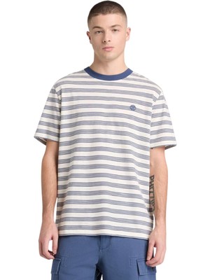 TB0A5MRCADP1 Timberland 4 Rows Striped Short Sleeve Tee Erkek T-Shirt Krem