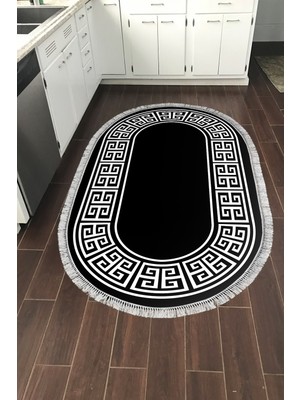 Dekoreko Kaymaz Taban Djt Mutfak Halısı Trend Saçaklı Oval Modern 608M