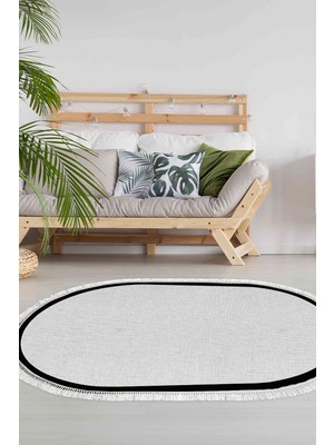 Alanur Home Kaymaz Dijital Mutfak & Salon Halı Yıldız Deri Saçaklı Oval Dokuma E5001