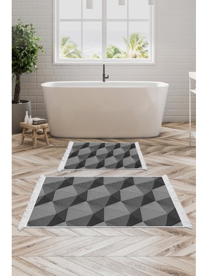 Alanur Home Kaymaz Taban Djt Klozet Takımı Star Pamuk Saçaklı Geometrik E5030