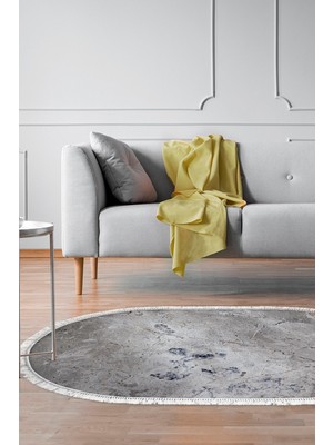 Alanur Home Kaymaz Dijital Mutfak & Salon Halı Trend Saçaklı Oval Mermer E5037