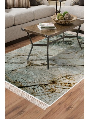 Alanur Home Kaymaz Dijital Mutfak & Salon Halı Trend Saçaklı Mermer E5031