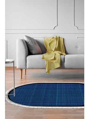 Alanur Home Kaymaz Taban Djt Banyo Mutfak Salon Halı Trend Saçaklı Oval Dokuma Desen E5007