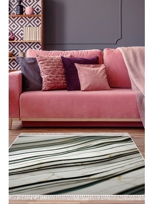 Alanur Home Kaymaz Dijital Mutfak & Salon Halı Star Pamuk Saçaklı Mermer E5032