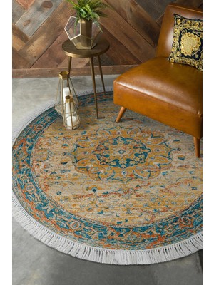Alanur Home Eko Trend Djt Banyo Paspası Yıkanabilir Kaymaz Taban P1356 Yuvarlak Vintage
