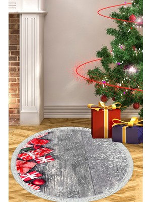 Alanur Home Yılbaşına Özel Keçe Dijital Yıkanabilir Yuvarlak Halı CHR1M