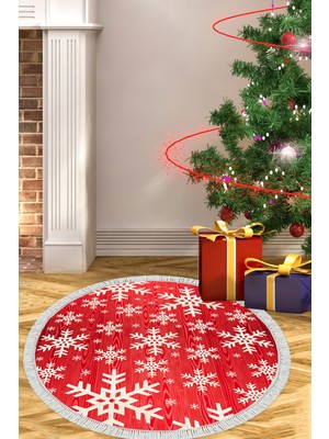 Alanur Home Yılbaşına Özel Keçe Dijital Yıkanabilir Yuvarlak Halı CHR11M