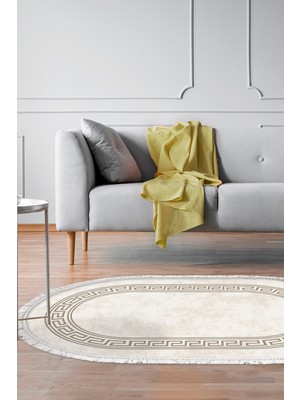 Dekoreko Kaymaz Taban Djt Salon Halısı Trend Saçaklı Oval Modern 626M