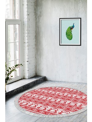 Alanur Home Kaymaz Dijital Mutfak & Salon Halı Yıldız Deri Saçaklı Yuvarlak E5184
