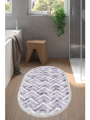 Dekoreko Kaymaz Taban Djt Banyo Halısı Trend Saçaklı Oval Iskandinav F5124